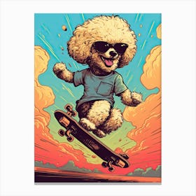 Poodle Dog Skateboarding Illustration 2 Canvas Print