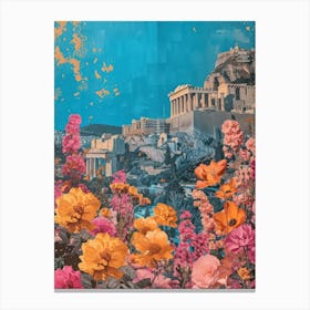 Athens   Floral Retro Collage Style 3 Canvas Print