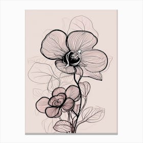 Line Art Orchids Flowers Illustration Neutral 20 Canvas Print