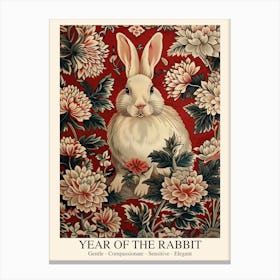 Chinese Lunar Year Of The Rabbit White 1 William Morris Style Canvas Print