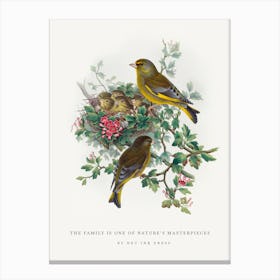 Portrait Of Bird Family With Quote 2 Canvas Print