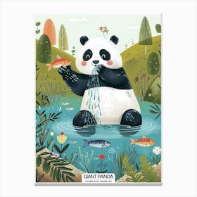Giant Panda Catching Fish In A Waterfall Poster 2 Canvas Print