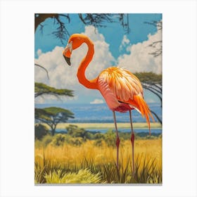 Greater Flamingo Lake Nakuru Nakuru Kenya Tropical Illustration 4 Canvas Print
