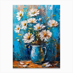 Daisies In A Blue Vase Canvas Print