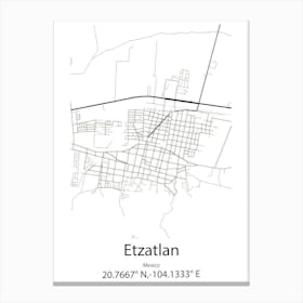 Etzatlan,Mexico Minimalist Map Canvas Print