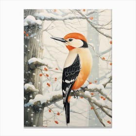 Winter Bird Painting Woodpecker 4 Canvas Print