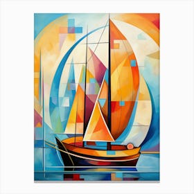 Sailing Boat III, Avant Garde Vibrant Colorful Painting in Cubism Picasso Style Canvas Print