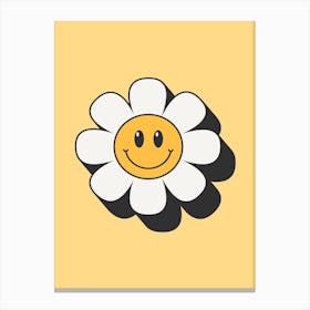 Yellow Retro Smiley Flower Canvas Print