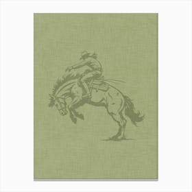 Cowboy On A Bucking Horse Green Canvas Print