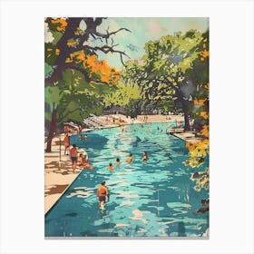 Barton Springs Pool Austin Texas Colourful Blockprint 3 Canvas Print