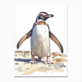 Humboldt Penguin Gold Harbour Watercolour Painting 4 Canvas Print