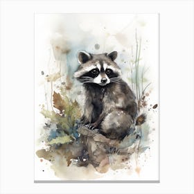 A Forest Raccoon Watercolour Illustration Storybook 4 Canvas Print