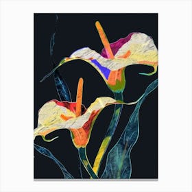 Neon Flowers On Black Calla Lily 2 Canvas Print