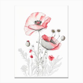 Poppy Floral Quentin Blake Inspired Illustration 4 Flower Canvas Print