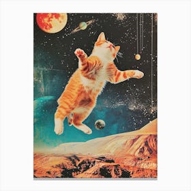 Kitsch Space Cat Retro Collage 2 Canvas Print