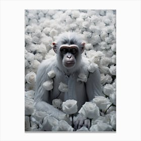 Monkey In White Roses Canvas Print