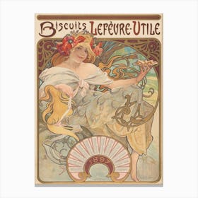 Biscuits Lefèvre Utile Advert, Alphonse Mucha Canvas Print