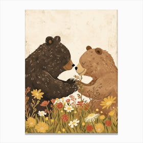 Two Bears Playing Together In A Meadow Storybook Illustration 3 Canvas Print
