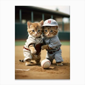 Photoreal Two Little Cute Kittens Playing Baseball Kittens Dre 1 Canvas Print