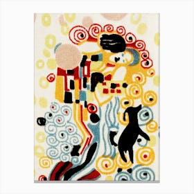 Gustav Klimt, The Kiss In Fabric With A Dog Canvas Print