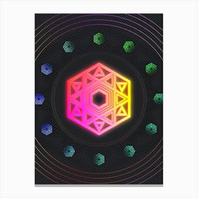 Neon Geometric Glyph in Pink and Yellow Circle Array on Black n.0129 Canvas Print