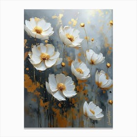 White Flowers With Gold Leaf Accents Pt. 4 Canvas Print