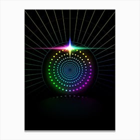 Neon Geometric Glyph in Candy Blue and Pink with Rainbow Sparkle on Black n.0346 Canvas Print