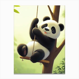 Panda Bear On Swing Canvas Print