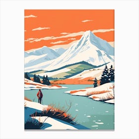 Retro Winter Illustration Snowdonia United Kingdom 2 Canvas Print