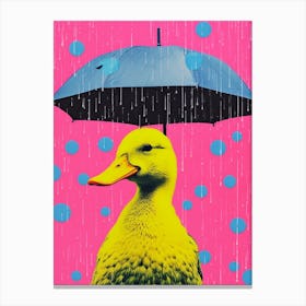 Pink Yellow & Blue Duckling In The Rain 2 Canvas Print