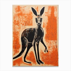 Kangaroo, Woodblock Animal Drawing 3 Canvas Print
