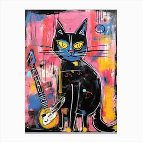 Black Cat With Banjo Neo-expressionism Canvas Print