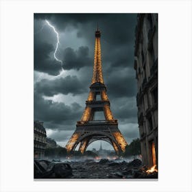 Lightning Over The Eiffel Tower Canvas Print