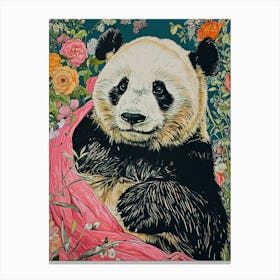 Floral Animal Painting Giant Panda 4 Canvas Print