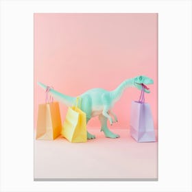 Pastel Toy Dinosaur With Shopping Bags 3 Canvas Print