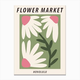 Flower market Honolulu, Cute green floral art print Canvas Print