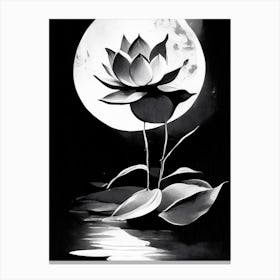 Lotus And Moon Symbol Black And White Painting Canvas Print