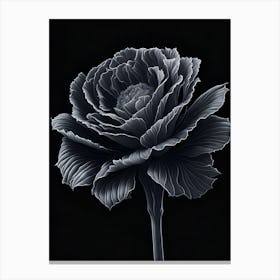 A Carnation In Black White Line Art Vertical Composition 10 Canvas Print