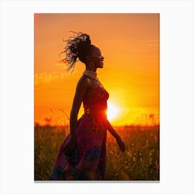 African Woman Captures The Essence Of Joy Bathed In The Warm Glow Of A Summer Sunset Her Silhouett (5) Canvas Print