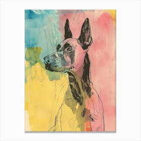 Pastel Doberman Dog Watercolour Line Canvas Print