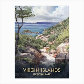 Virgin Islands National Park Watercolour Vintage Travel Poster 4 Canvas Print