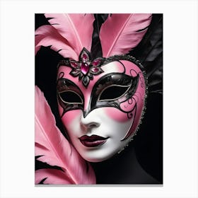 A Woman In A Carnival Mask, Pink And Black (25) Canvas Print
