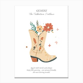 Gemini Cowboy Boots Zodiac Preppy Western Cowgirl Canvas Print