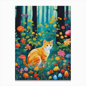 Cat In The Flower Canvas Print