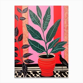 Pink And Red Plant Illustration Zz Plant Raven 4 Canvas Print