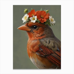 Cardinal With Flower Crown European Robin 4 Canvas Print