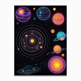 Default Neon Black Light Sgraffito Solar System 3d Illustratio 1 Canvas Print