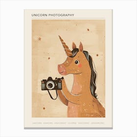 Unicorn Taking A Photo On An Analogue Camera Beige Watercolour Poster Canvas Print