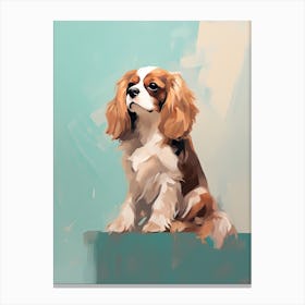 Cavalier King Charles Spaniel Dog, Painting In Light Teal And Brown 0 Canvas Print