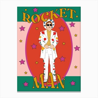 Rocket Man In Pink & Green Canvas Print